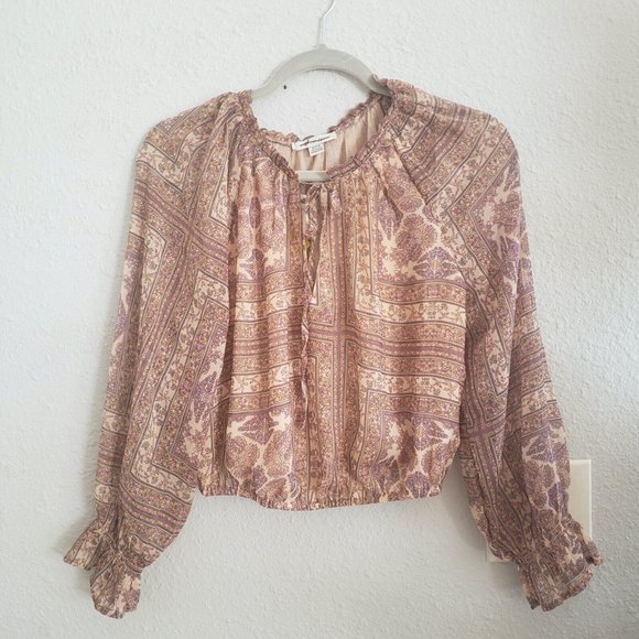 New American Eagle top size S long sleeve, bell sleeves, light brown - Picture 1 of 5
